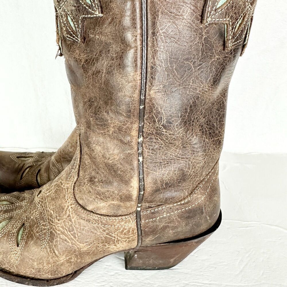 Tony Lama Women's Vaquero Rancho Inlay Snip Toe Western Boot Size 6.5 Chocolate - Picture 9 of 11